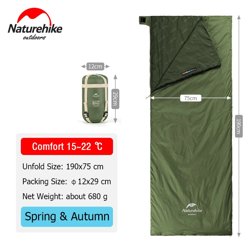 Naturehike Sleeping Bag LW180 Outdoor Ultralight Portable Waterproof Summer Sleeping Bag Envelope Cotton Camping Sleeping Bag