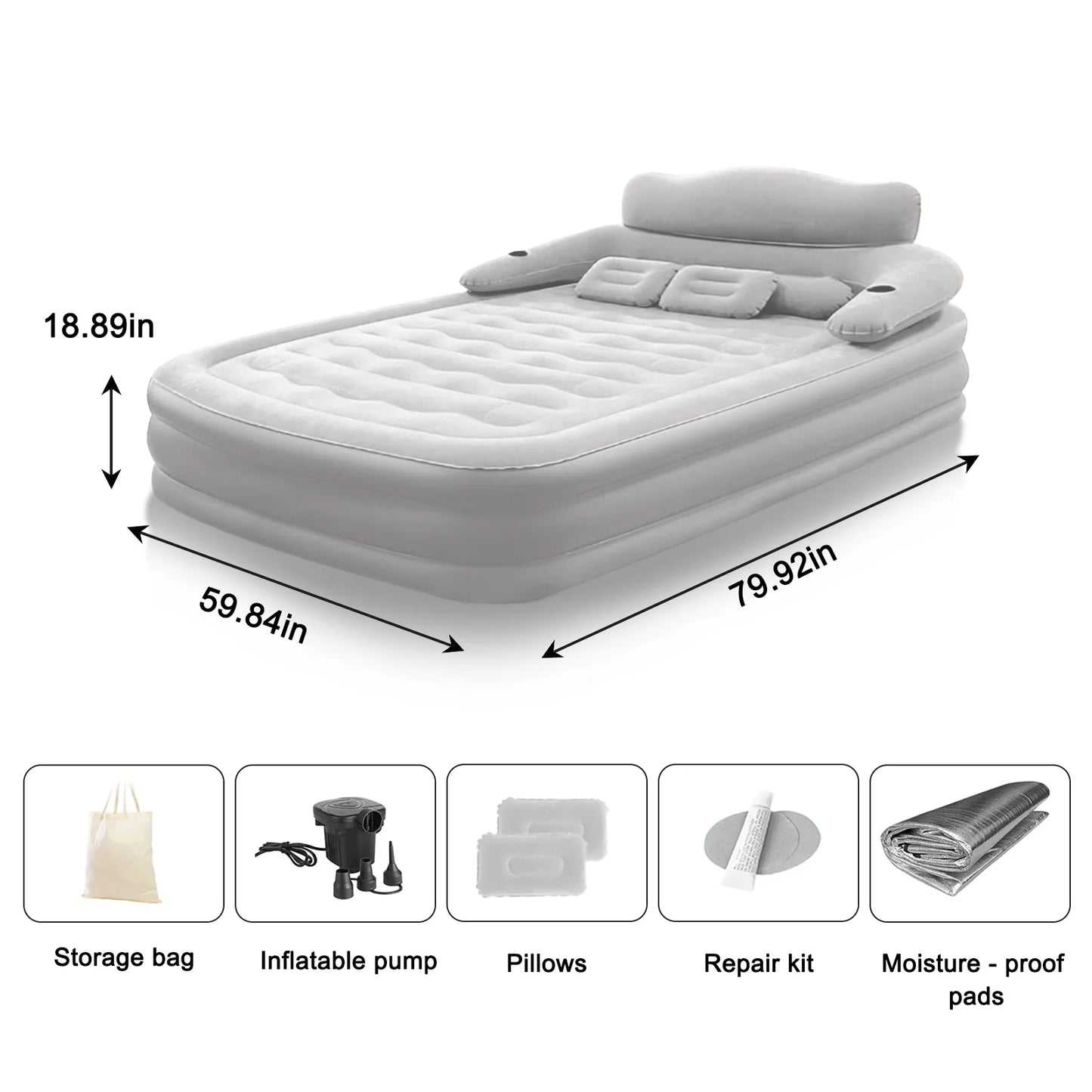 2 Person Built-In Pump Camping Mattress PVC Automatic Inflatable Increased Height Thickened Indoor Outdoor Lazy Sleeping Mat