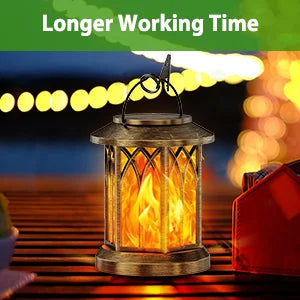 Waterproof Flickering Flame Solar Lantern Outdoor, Auto On/Off Hanging Bronze Lantern for Yard Garden Patio Table Decor