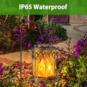 Waterproof Flickering Flame Solar Lantern Outdoor, Auto On/Off Hanging Bronze Lantern for Yard Garden Patio Table Decor