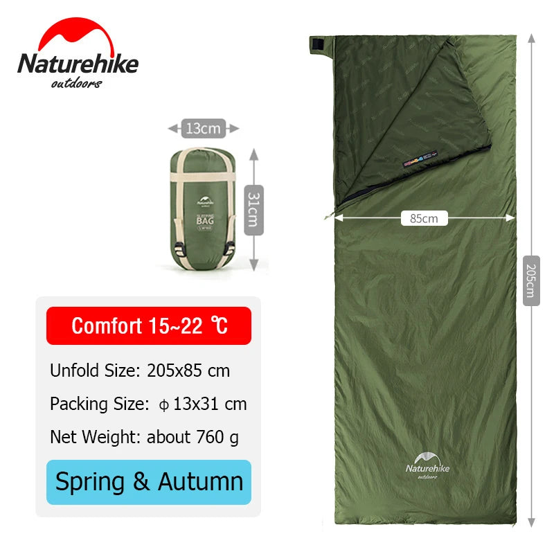 Naturehike Sleeping Bag LW180 Outdoor Ultralight Portable Waterproof Summer Sleeping Bag Envelope Cotton Camping Sleeping Bag