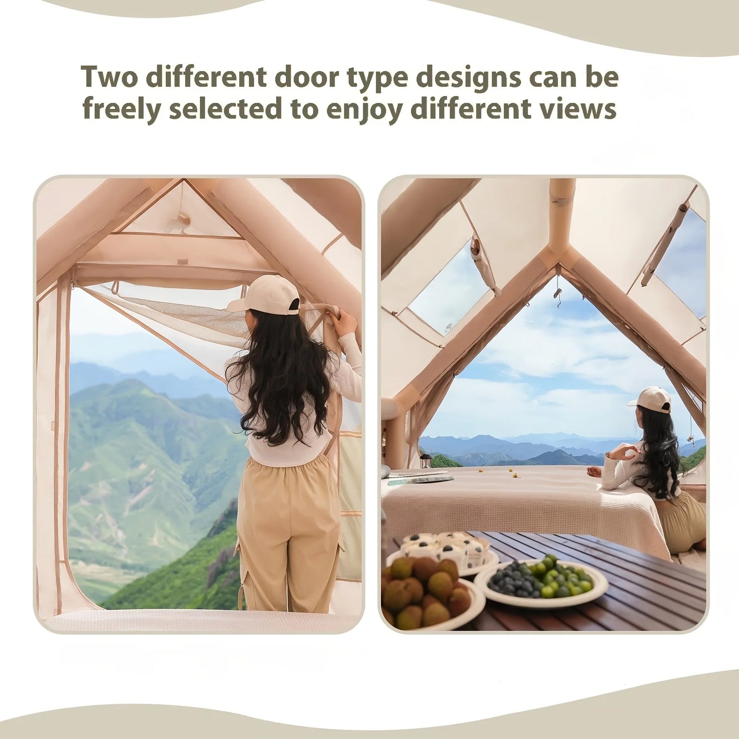 Large Inflatable Camping Tent with Skylight, Quick Air-Flow & Breathable Mesh Design, Summer Glamping Hot Tents for Ca