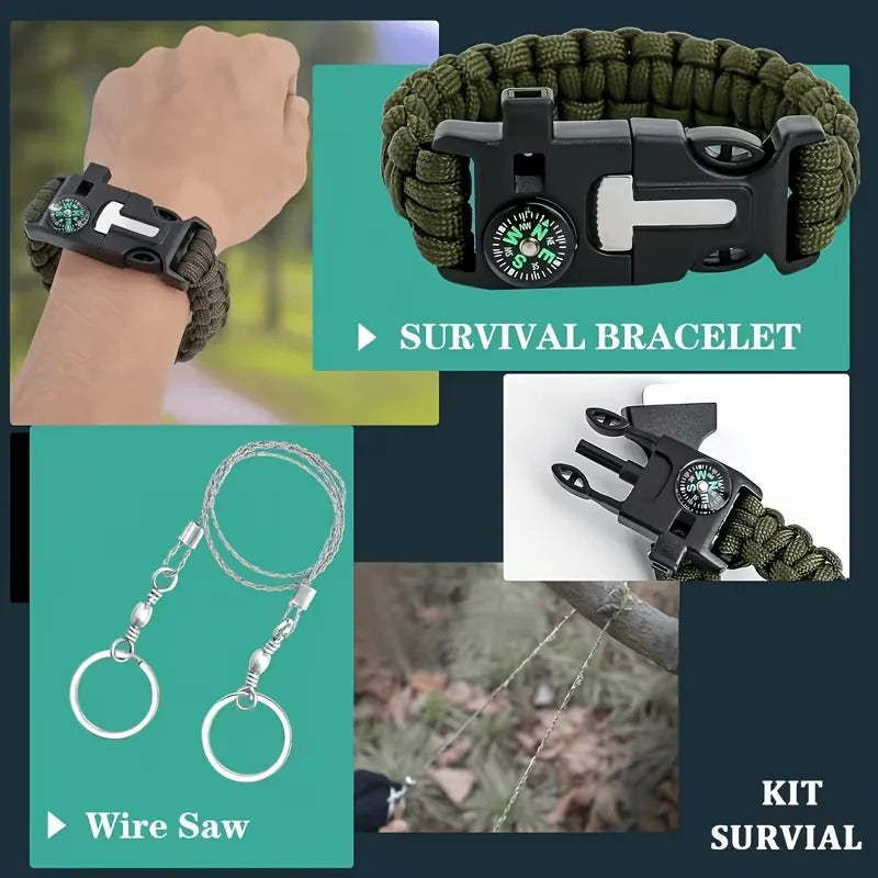 Multi-Functional Tool Backpack Emergency Survival Kit Camping Gear First Aid Supplies with MOLLE Pouches Suitable for Hunting Camping Gardening Outdoor Adventure Creative Gift for Valentine's Day Father's Day Birthday