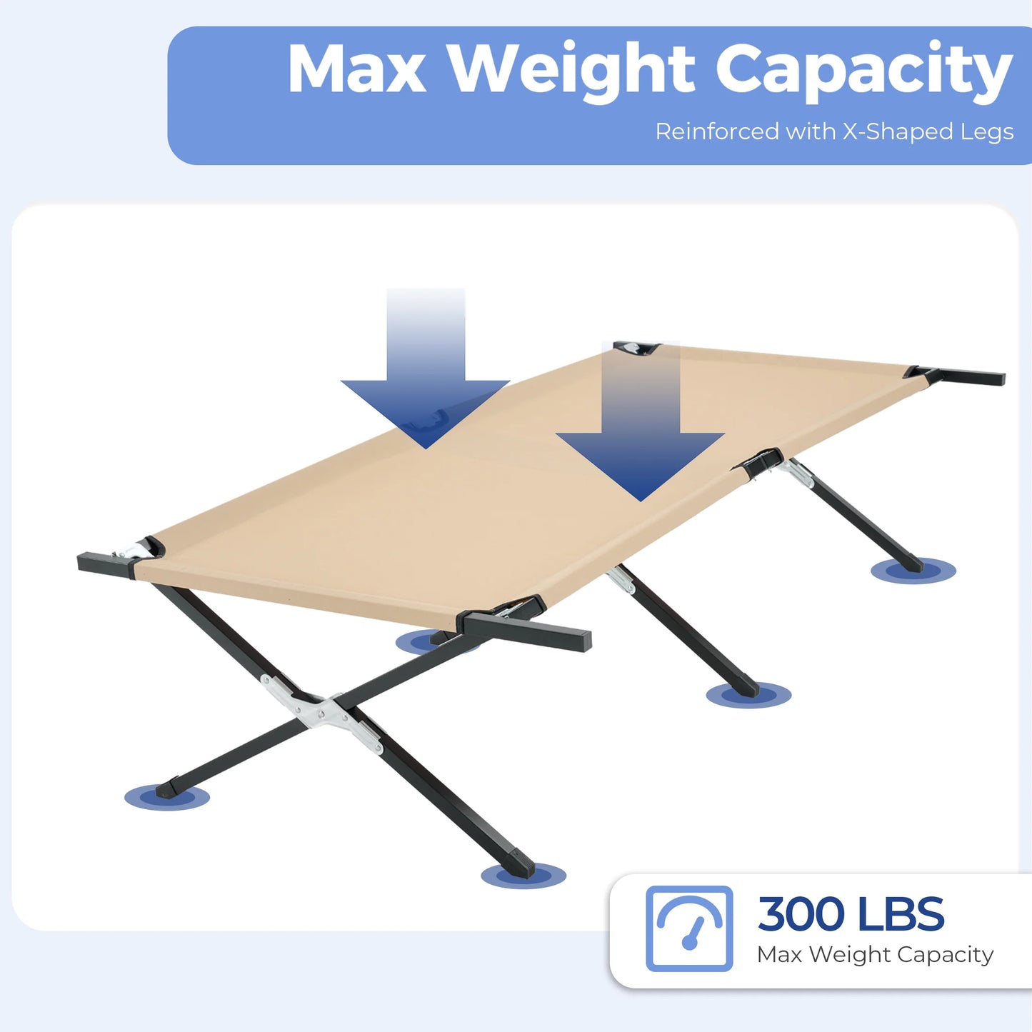 JHK Portable Folding Camping Marching Bed 300 LBS Capacity Collapsible Camping Cot Lounge Chair 73' X 36' Sleeping Cot Sturdy Frame for Outdoor Makeshift Bed