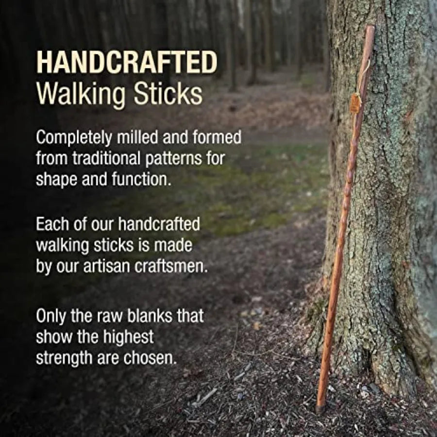 Handcrafted Wood Walking Stick with Twisted Oak Design and Backpacker-Style Handle Ideal for Outdoor Adventures and Daily Use D