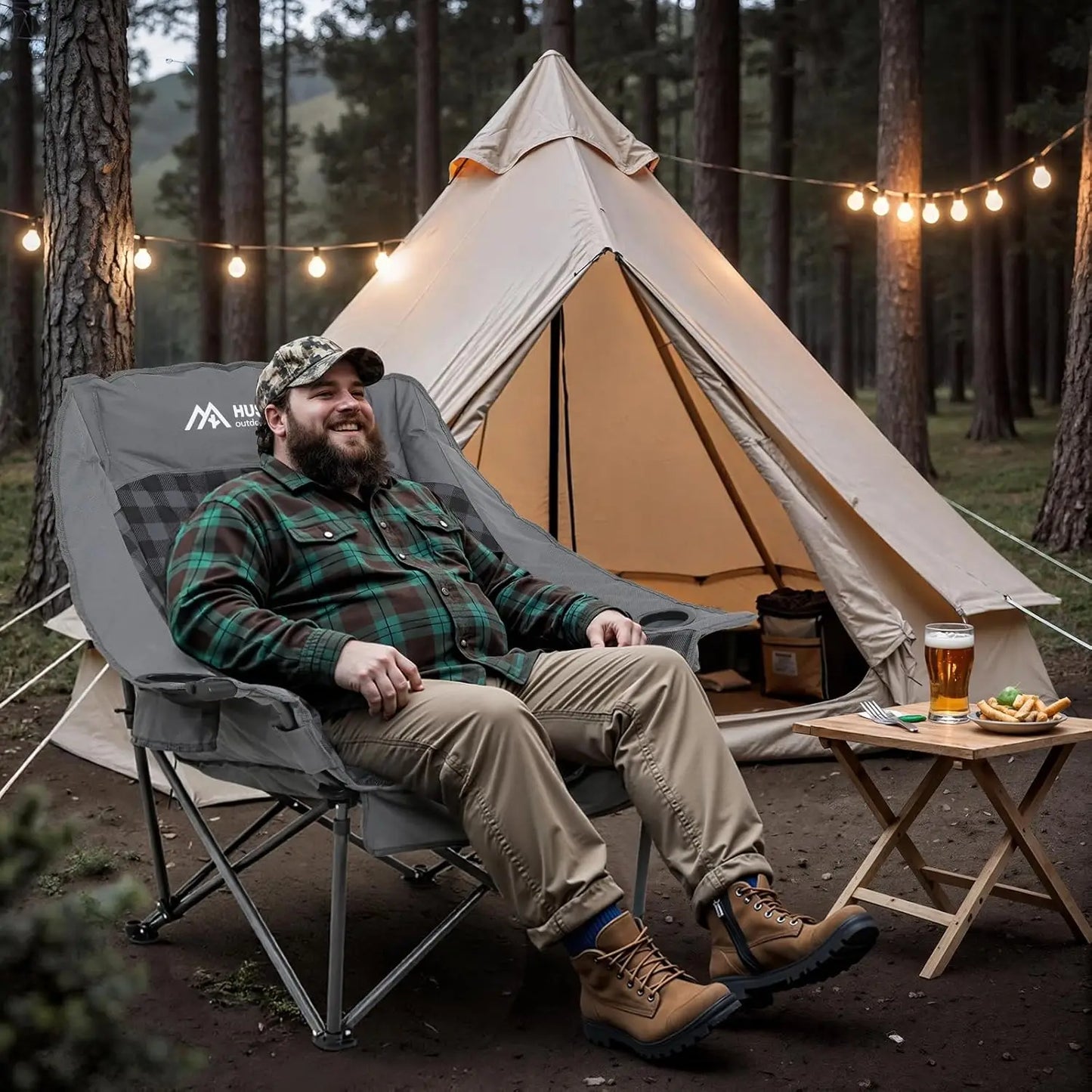 Oversized Camping Chairs for Adults, Heavy Duty XL Padded Chair 400LBS Support with Cup Holder & Carry Bag