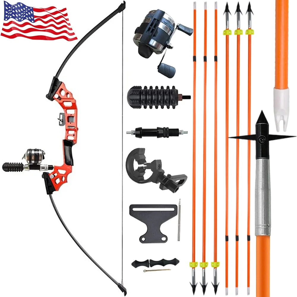 Bowfishing Set Recurve Bow 40Ibs Fiberglass Arrows with Reel Fishing Archery  Fish Straight Bow Hunting Shooting