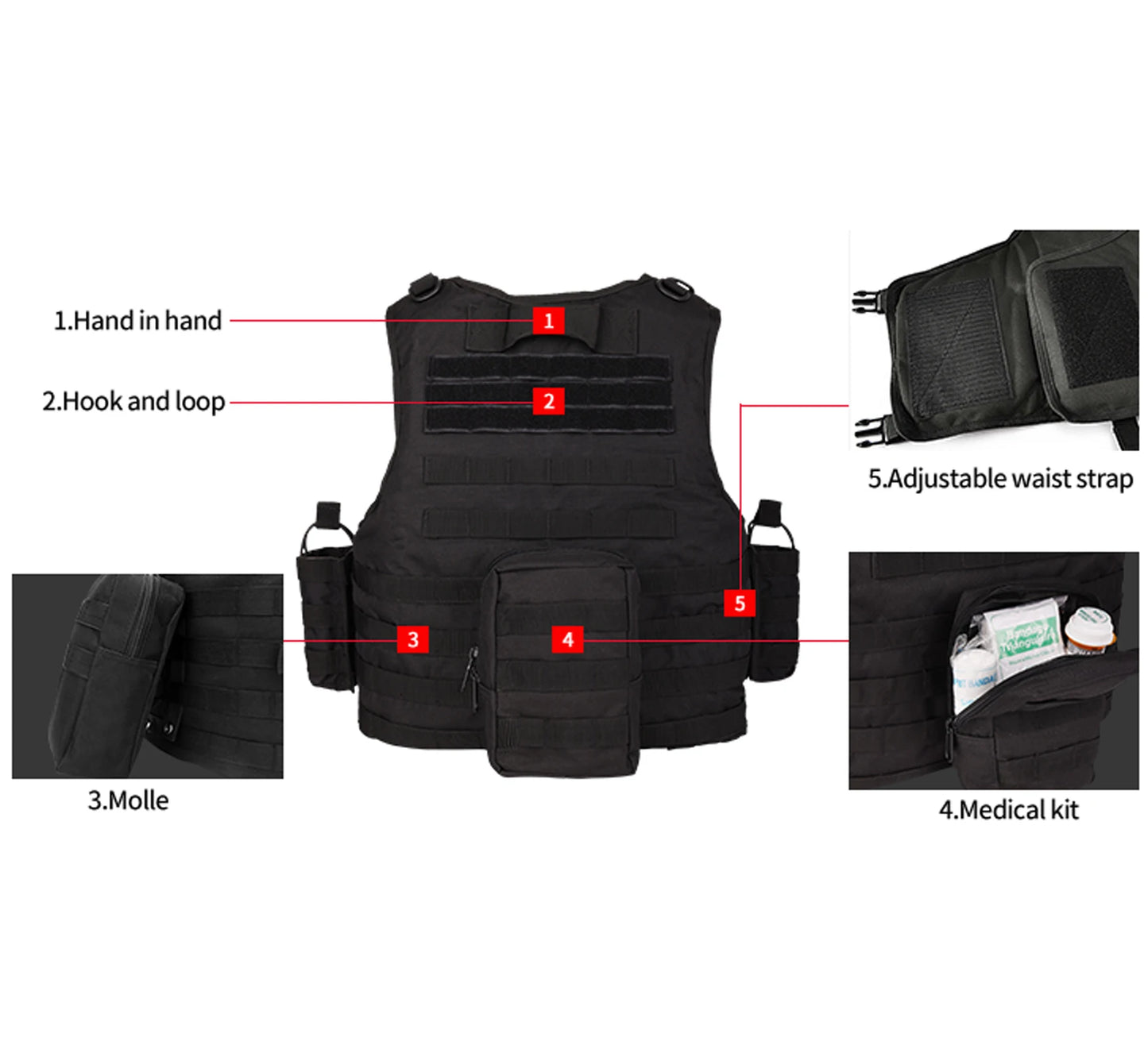 YAKEDA Tactical Vest for Airsoft Paintball Hunting, Adjustable Lightweight with Molle Pouches, Outdoor Protective Gear
