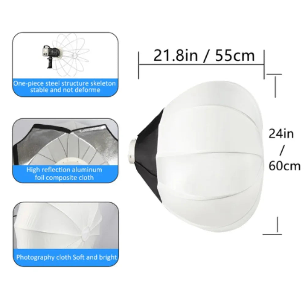 135W LED Lighting 65cm Lantern Softbox Bowens CY8300 Mounting Ball Diffuser Soft Light Modifier Film-Making Video  Flash