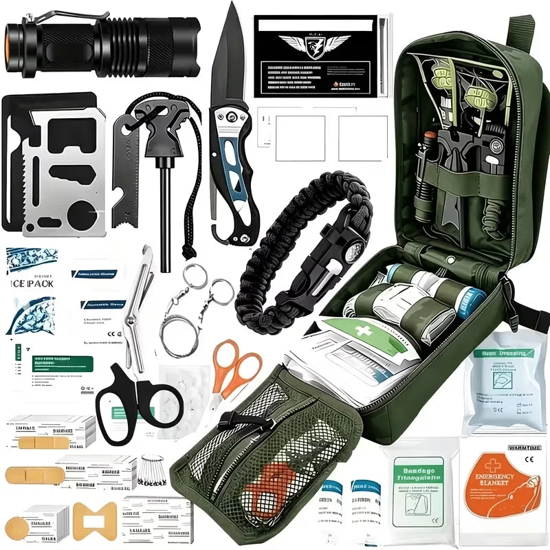Multi-Functional Tool Backpack Emergency Survival Kit Camping Gear First Aid Supplies with MOLLE Pouches Suitable for Hunting Camping Gardening Outdoor Adventure Creative Gift for Valentine's Day Father's Day Birthday