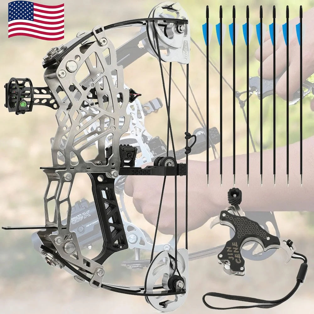 Compound Dual-use Bow Set 30-60lbs Adjustable Draw Weight 19" Axle 80% Let-off 420FPS High Speed Steel Ball Compatible Right Hand for Adults Outdoor Hunting Target Shooting Archery Accessories