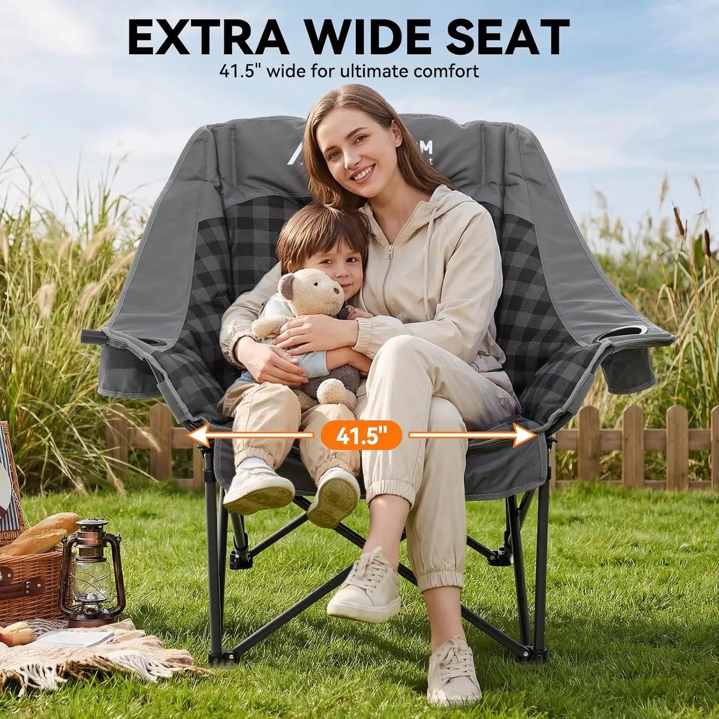 Oversized Camping Chairs for Adults, Heavy Duty XL Padded Chair 400LBS Support with Cup Holder & Carry Bag