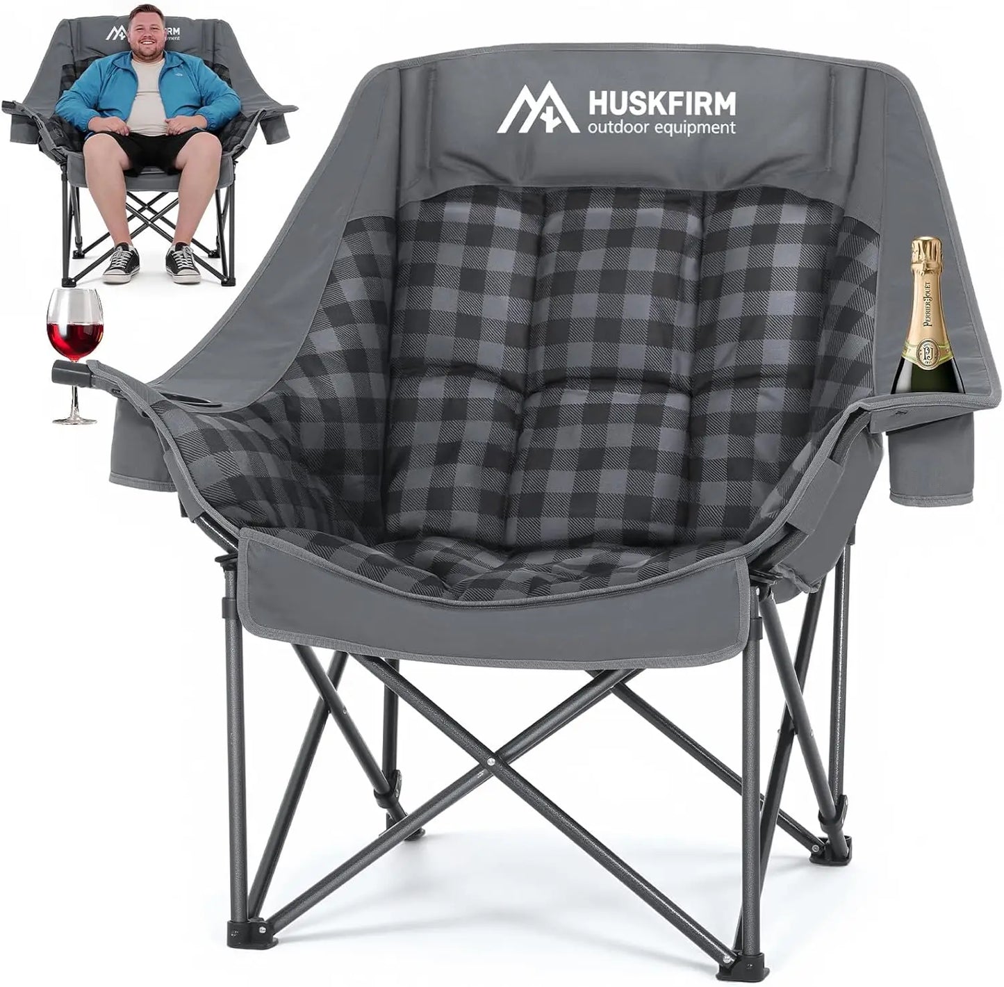 Oversized Camping Chairs for Adults, Heavy Duty XL Padded Chair 400LBS Support with Cup Holder & Carry Bag