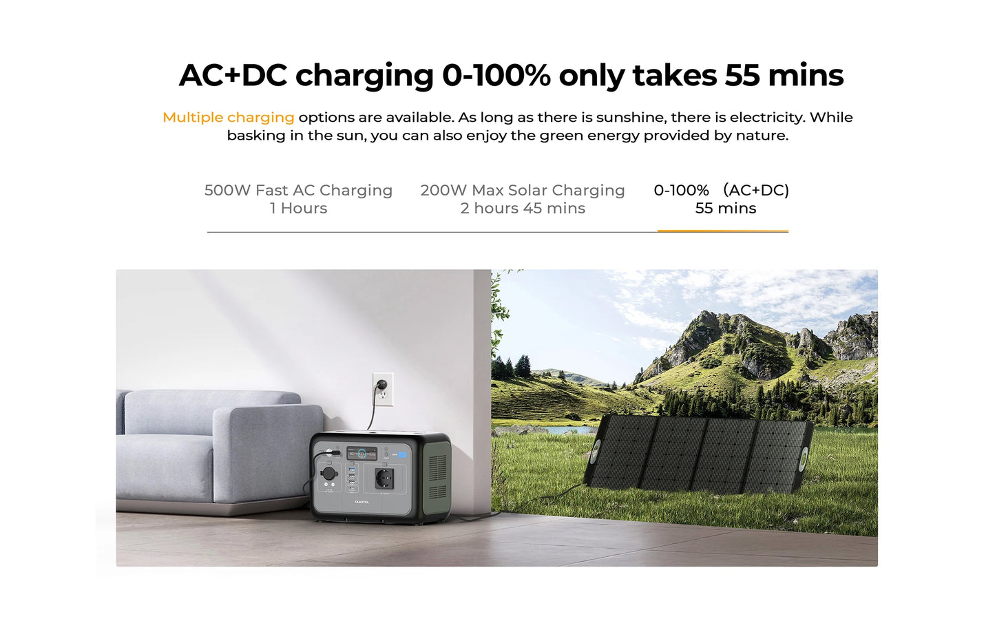 Oukitel P800 Portable Power Station, 512Wh LiFePO4 generator,1600W Peak Solar Generators, 800 wat power source,2x800W AC Outlets Lightweight & Quiet Solar Generator for Camping, Home Emergency, RV & Outdoor Travel