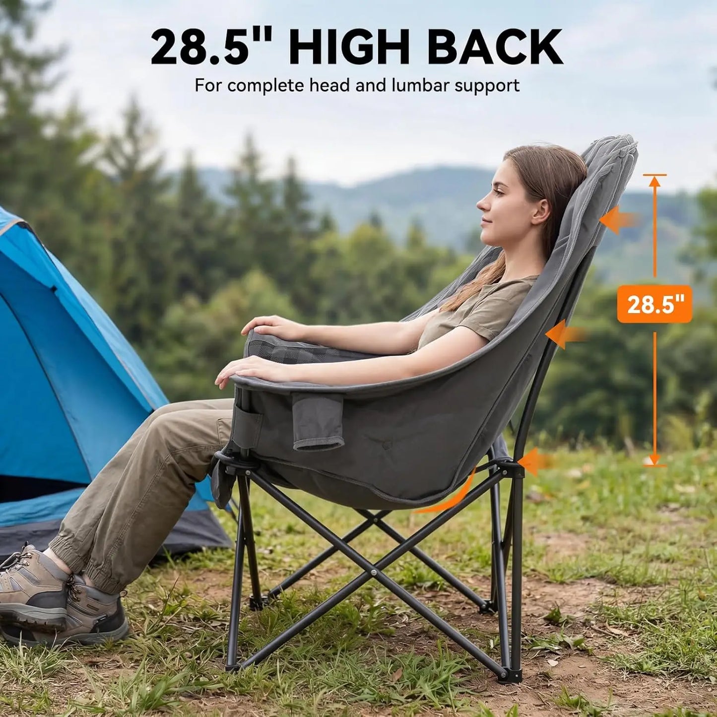 Oversized Camping Chairs for Adults, Heavy Duty XL Padded Chair 400LBS Support with Cup Holder & Carry Bag