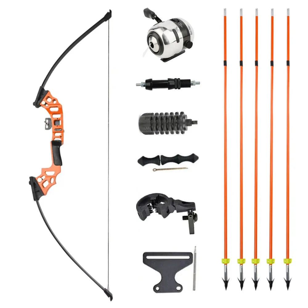 Bowfishing Set Recurve Bow 40Ibs Fiberglass Arrows with Reel Fishing Archery  Fish Straight Bow Hunting Shooting