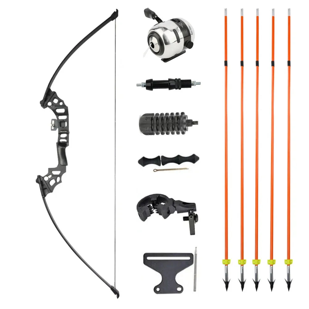 Bowfishing Set Recurve Bow 40Ibs Fiberglass Arrows with Reel Fishing Archery  Fish Straight Bow Hunting Shooting