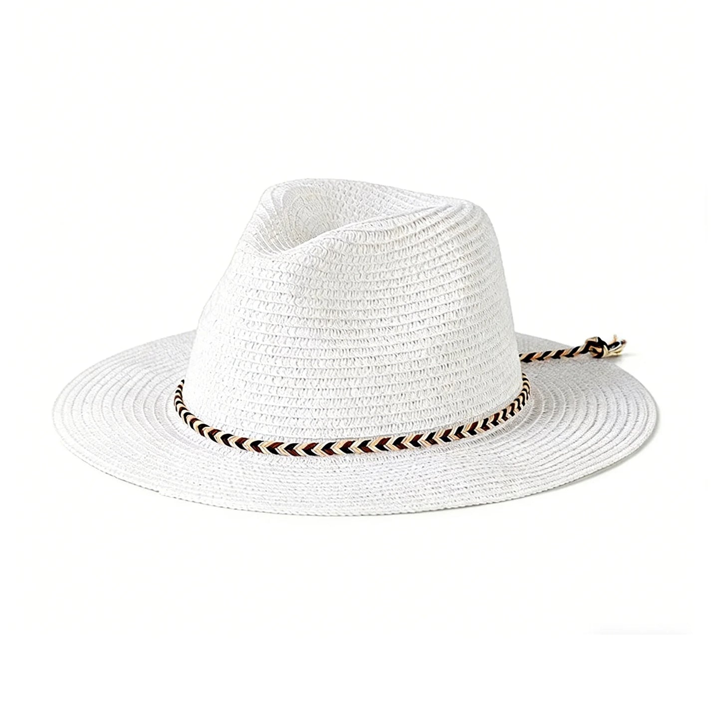 Stylish Wide Brim Straw Fedora Hat with Chic Ribbon Band for Beach Trips Travel and Leisure Activities in the Sun