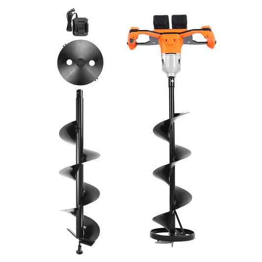 SucceBuy Electric Ice Auger Cold-Resistant 2 in 1 Cordless Ice Fishing Augers and Earth Auger with 8" Ices & Earth Drill Bit
