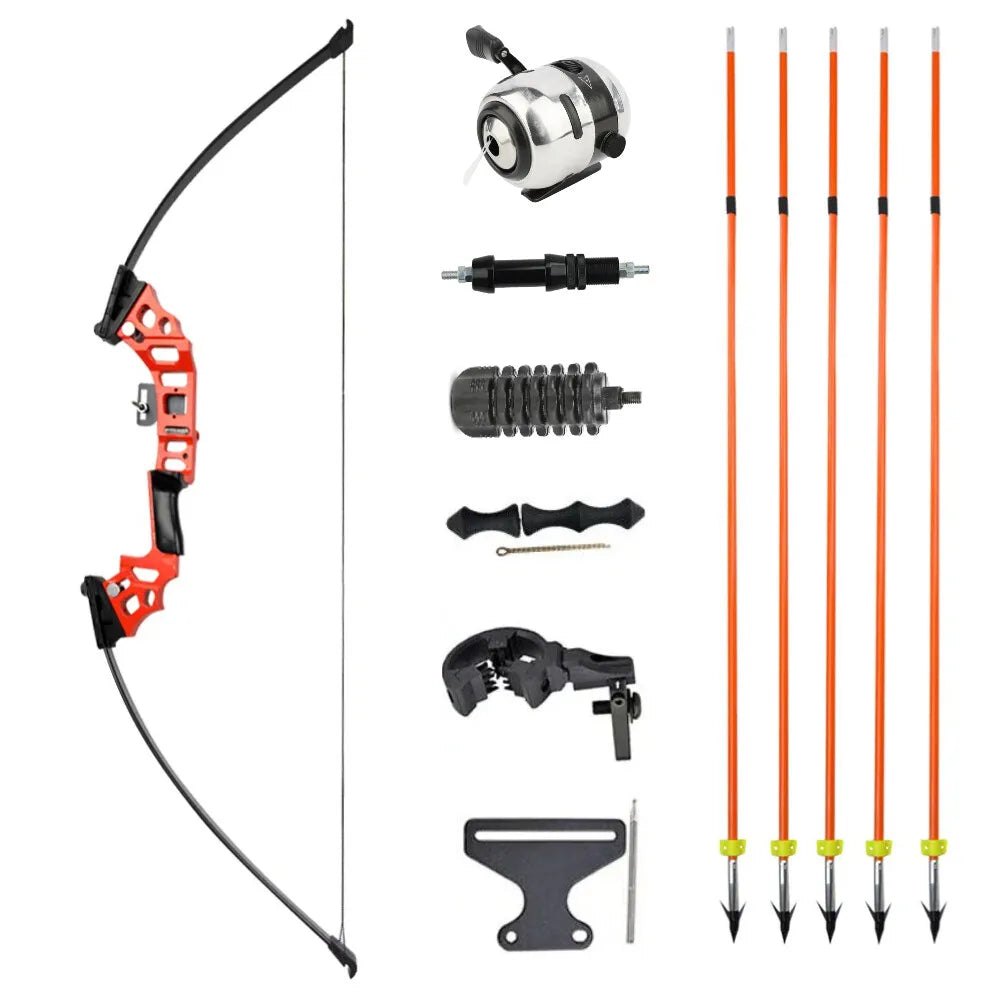 Bowfishing Set Recurve Bow 40Ibs Fiberglass Arrows with Reel Fishing Archery  Fish Straight Bow Hunting Shooting