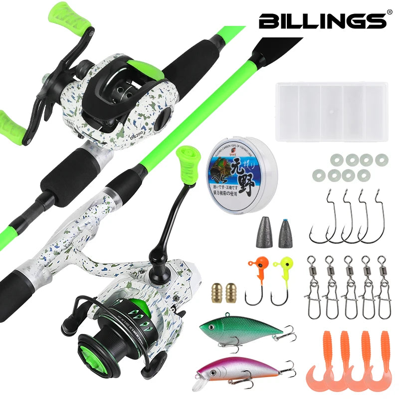 BILLINGS Fishing Rod and Reel Combo,Complete 5.2:1 Gear Ratio 8 Max Drag Spinning Reel/6.3:1 Gear Ratio 8 Max Drag Baitcasting Reel Fishing Kit&Accessories for Fresh Saltwater, Beginner to Pro Anglers Gift
