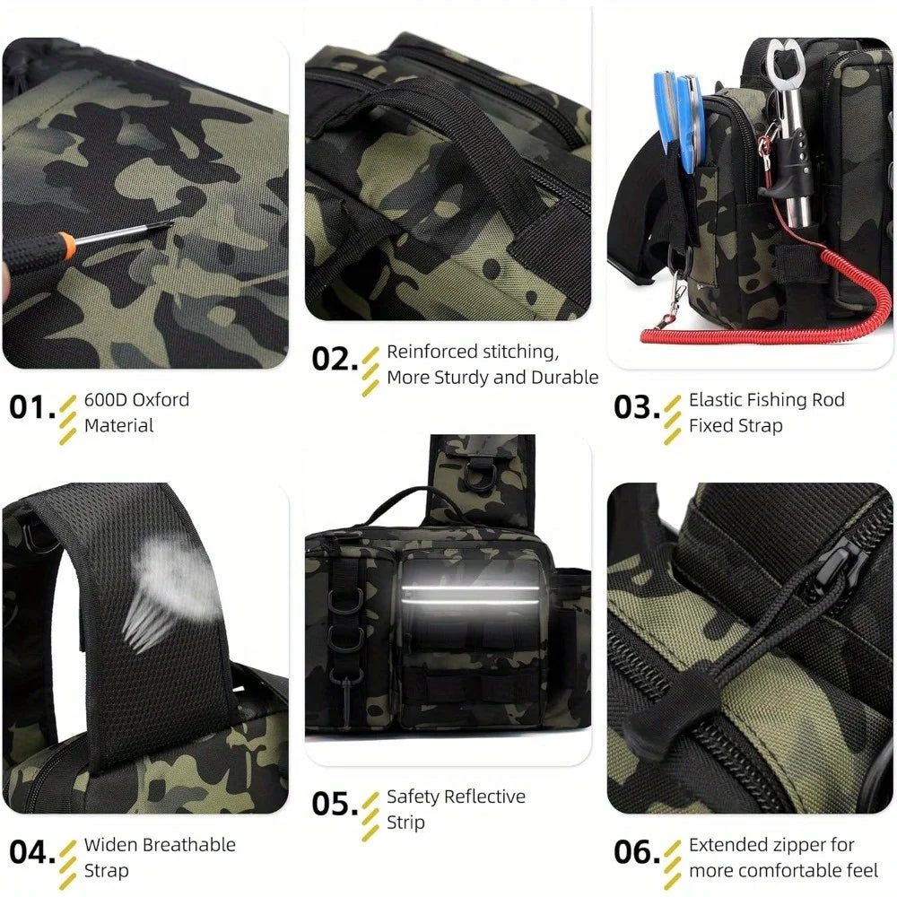 Fishing Tackle Backpack Fishing Waist Bag  Fishing Tackle Shoulder Bag, Ideal for Fishing, Camping, Hiking and More