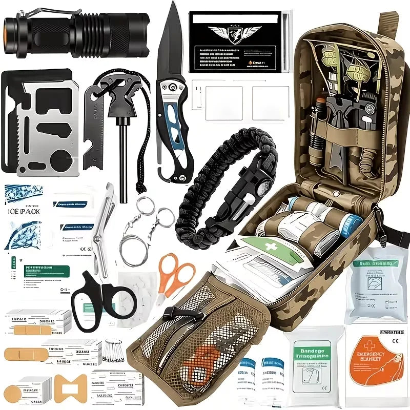 Multi-Functional Tool Backpack Emergency Survival Kit Camping Gear First Aid Supplies with MOLLE Pouches Suitable for Hunting Camping Gardening Outdoor Adventure Creative Gift for Valentine's Day Father's Day Birthday