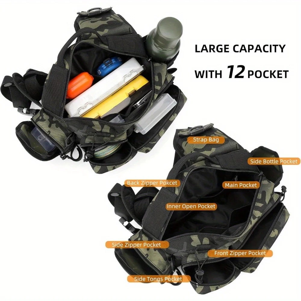 Fishing Tackle Backpack Fishing Waist Bag  Fishing Tackle Shoulder Bag, Ideal for Fishing, Camping, Hiking and More