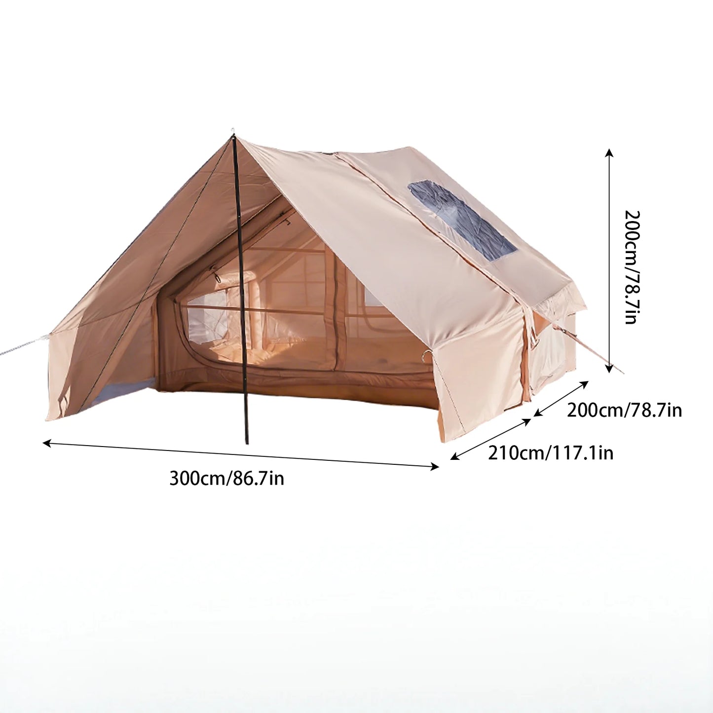 Large Inflatable Camping Tent with Skylight, Quick Air-Flow & Breathable Mesh Design, Summer Glamping Hot Tents for Ca