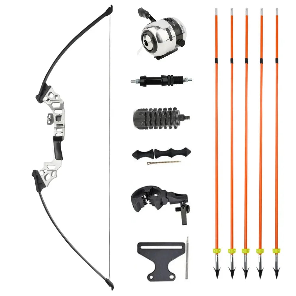 Bowfishing Set Recurve Bow 40Ibs Fiberglass Arrows with Reel Fishing Archery  Fish Straight Bow Hunting Shooting