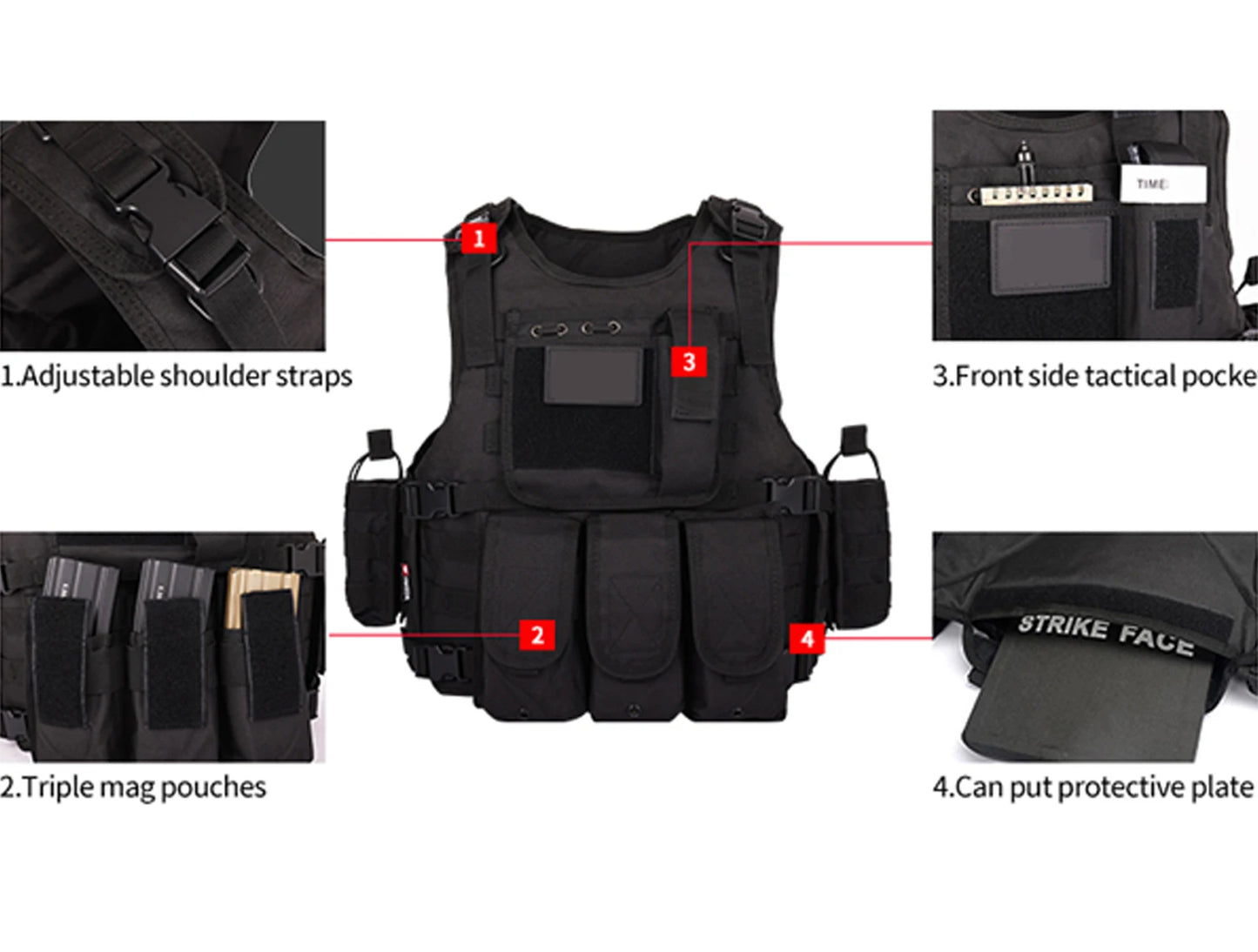YAKEDA Tactical Vest for Airsoft Paintball Hunting, Adjustable Lightweight with Molle Pouches, Outdoor Protective Gear