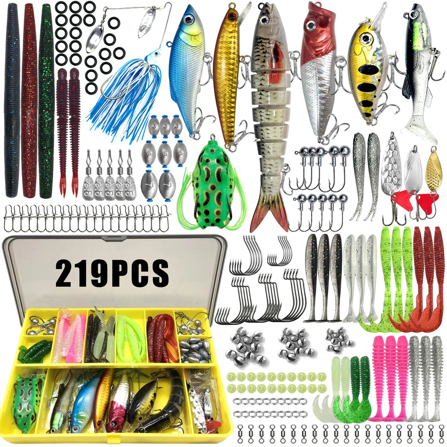 Fishing Lures Kit 60/109/141/219pcs Bait Set With Soft Lure Metal Spoons Hard Minnow Crankbait And Accessories With Tackle Box