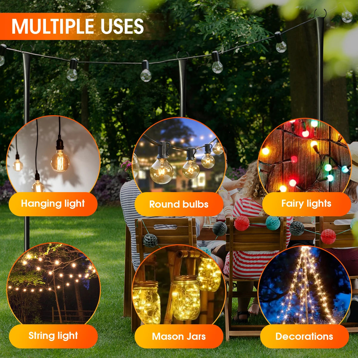 10Ft Metal String Light Poles with Fork, Waterproof Heavy-Duty Adjustable Hanging Lighting Stand for Patio Backyar Decor