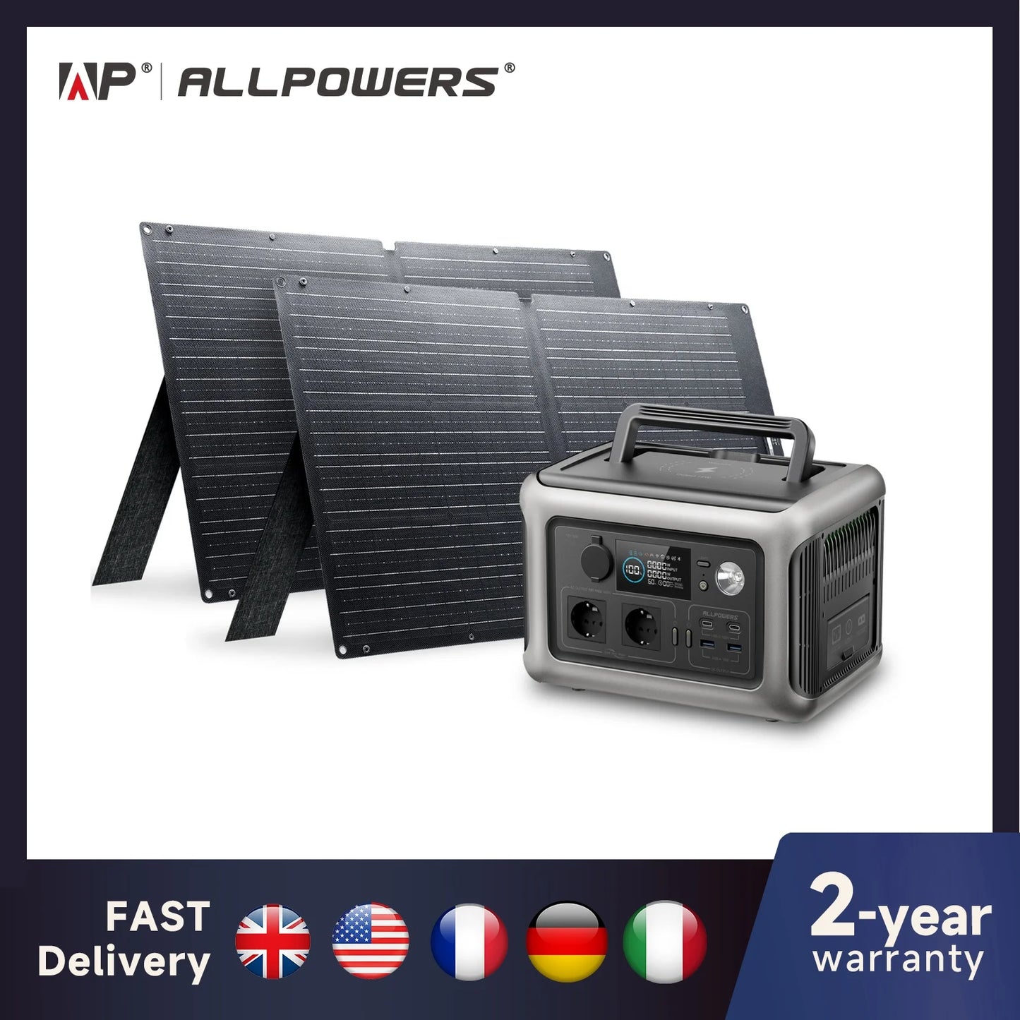 ALLPOWERS Solarpanel 100W 140W 200W Solar Energy Charger with LiFePo4 Battery 299Wh 600W Portable Power Station for Camping RV