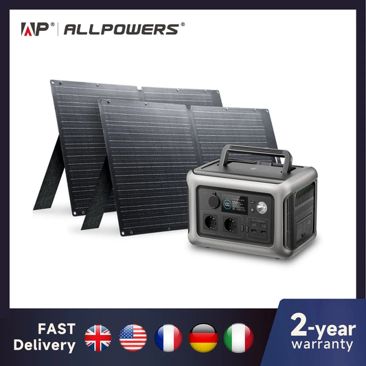 ALLPOWERS Solarpanel 100W 140W 200W Solar Energy Charger with LiFePo4 Battery 299Wh 600W Portable Power Station for Camping RV