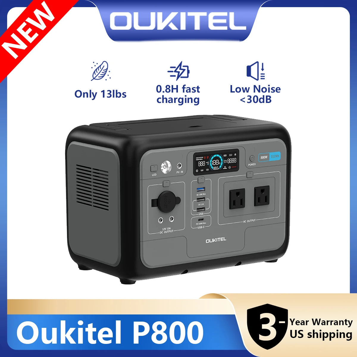 Oukitel P800 Portable Power Station, 512Wh LiFePO4 generator,1600W Peak Solar Generators, 800 wat power source,2x800W AC Outlets Lightweight & Quiet Solar Generator for Camping, Home Emergency, RV & Outdoor Travel